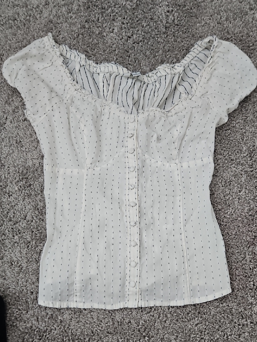 Guess Off-Shoulder Ivory Button-Front Women's Top
